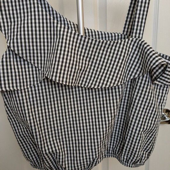 BCX Black & White Gingham One Shoulder Look Sleeveless Top, Size Large - Picture 8 of 11